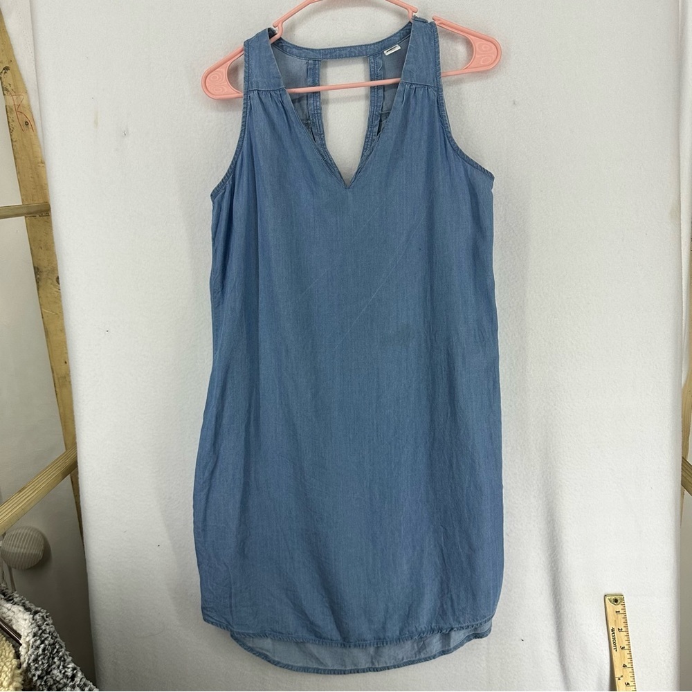 OldNavy Chambray V‎ Neck Sleeveless Sheath Dress Petite Small Blue
